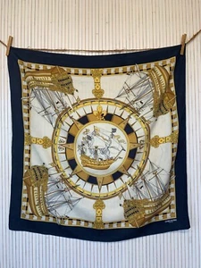Foulard carré de soie Vintage Gherardini Navigation Cadeau pour Femme FO678 - Imagen 1 de 15