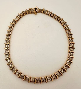 14K Gelbgold 4mm breit ~ 47 Diamanten ~ Tennis 7 1/4" Armband Sicherheitsverschluss #31 - Bild 1 von 6