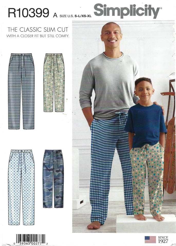 Simplicity R10399 Classic Slim Cut Pajama Pants Men XS-XL & Boys S-L UNCUT 8519 - Image 1 of 4