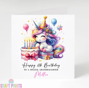 Personalised Girls Unicorn Happy Birthday Card Daughter Granddaughter Sister - Picture 1 of 3