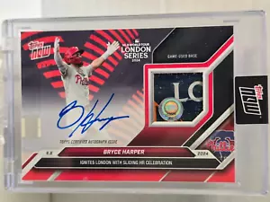 2024 Topps Now Bryce Harper Auto Rosso /10 Gioco Usato Base London Series Phillies - Foto 1 di 2