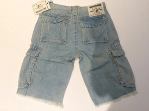 TRUE RELIGION MEN CARGO CUT OFF BIG T SHORT META286NBT LIGHT BLUE NWT 29W $210 - Picture 1 of 3