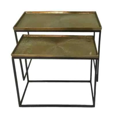 Set of 2 Gold Nesting Tables Black Frame Modern Living Room Coffee Set - Image 1 of 4