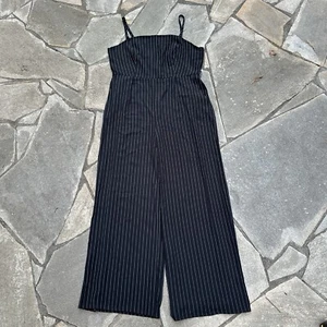 Forever 21 Jumpsuit Plus 1X Black White Pinstripe Wide Leg Office to Evening - Picture 1 of 10