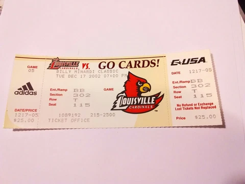 2002-03 Louisville Cardinals Minardi Classic Basketball Full Unused Ticket Stub Cover