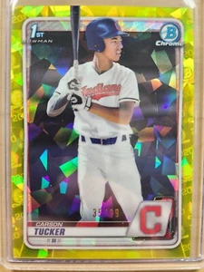 2020 Bowman Draft Sapphire Carson Tucker BD-60 Yellow Refractor 35/99 INDIANS - Picture 1 of 2