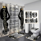 4PCS African American Woman Man Shower Curtains,Gold Crown Bathroom Sets Afro Bl