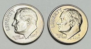 Lote de 2 monedas de diez centavos D Roosevelt 2005 acabado satinado gema sin circular envío gratuito - Imagen 1 de 2
