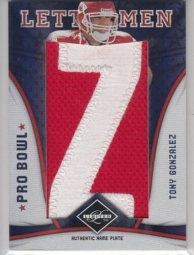 2009 Limited Pro Bowl Letter Worn Patch Tony Gonzalez /8 Chiefs Falcons HOF - Image 1 of 1