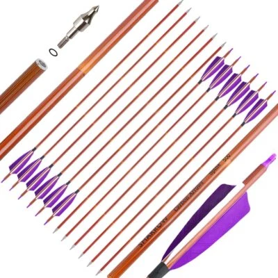 30" Carbon Arrows SP500 4" Turkey Feather Archery Recurve Bow Tips Shoot Hunting - Image 1 of 4