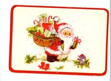 Vintage Christmas greeting card Santa Claus with toy sack & Animals