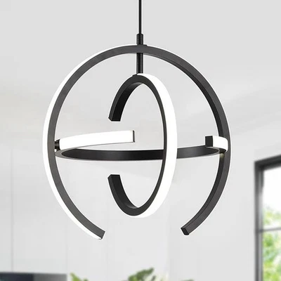 Q &S Modern Chandelier Black Round Globe LED Pendant Light Entry Dining New - Image 1 of 4