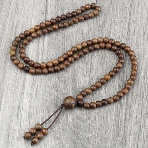 Wood Bead Necklace Vintage 108 Beads 6mm Long Strand Layered Chain Women Jewelry - Picture 1 of 21