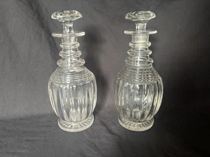 Pair Of Regency Circa 1810 Cut Glass  footed Decanters mushroom stoppers - Picture 1 of 9