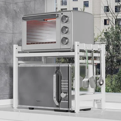 Microwave Rack Shelf Adjustable Storage Stand W/ Anti-Slip Hooks Space Saver New - Image 1 of 4