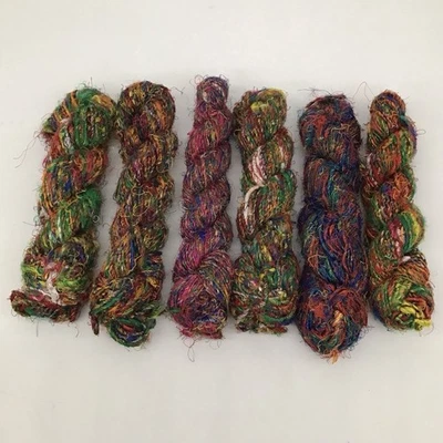 Sari Silk Yarn Bundle - 6 Unique Skeins - Image 1 of 4