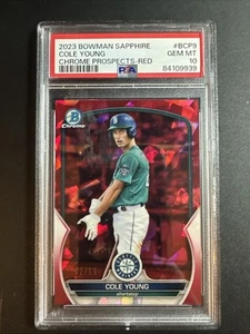 Bowman Sapphire Baseball Cole Young Red 2023/10 #BCP-9 PSA 10 Mariners - Imagen 1 de 3