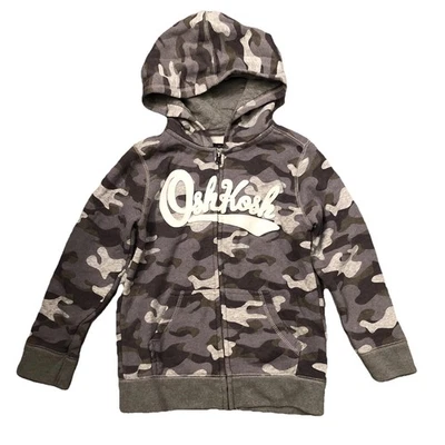 OshKosh B’gosh Boys Size 7 Gray Camo Full Zip Hoodie Fleece Lined Sweatshirt - Image 1 of 4