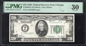1928 $20 CHICAGO NUMERICAL FEDERAL RESERVE NOTE PMG 30 Fr 2050-G 24339 - Picture 1 of 2