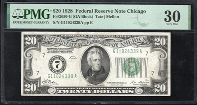 1928 $20 CHICAGO NUMERICAL FEDERAL RESERVE NOTE PMG 30 Fr 2050-G 24339 - Image 1 of 2