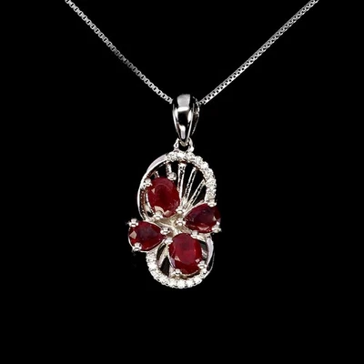 925 Sterling Silver Necklace Oval Ruby 5x3mm Natural Gemstone Jewelry 18inches - Image 1 of 4
