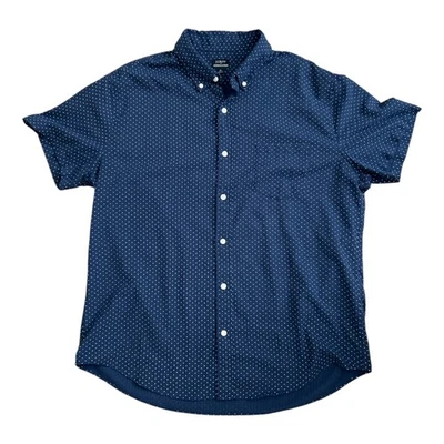 J.Crew Factory Sz XL Seersucker Shirt Navy White Polka Dot Short Sleeve - Image 1 of 4