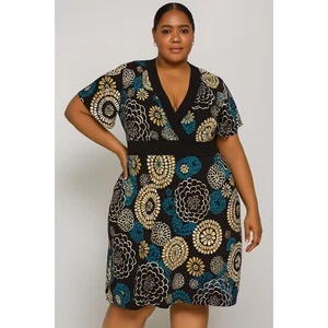 Boho Blumen Wickelkleid V-Ausschnitt Kurzarm Casual & Chic - Lane Bryant Gr. 18-20 - Bild 1 von 9