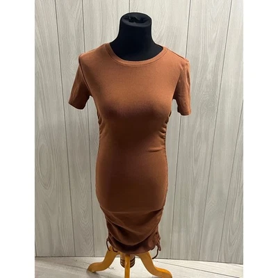 Vestido Zara Bodycon Marrón Acanalado Manga Corta Acanalado Cordón Acanalado Mini Vestido S Foto 1 de 4