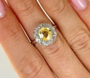 Vintage 2.10 Ct Round Cut Natural Sapphire Diamond Ring 10K Solid White Gold - Picture 1 of 5