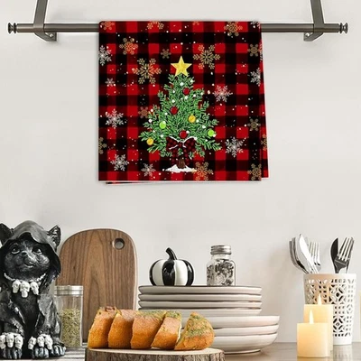 Hola Invierno Búfalo Cuadros Navidad Toallas de Mano Rojo Festivo Vacaciones Baño Para Foto 1 de 4