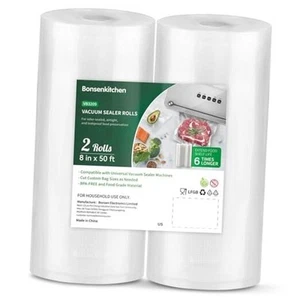  Vacuum Sealer Bags, 8" x 50' Rolls 2 pack for Food Storage Saver, Bpa Free,  - Picture 1 of 7