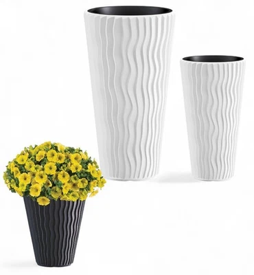 Runder Blumentopf mit Einsatz Blumenkübel Wellenoptik 3D Effekt Einsatz Slim - Bild 1 von 3