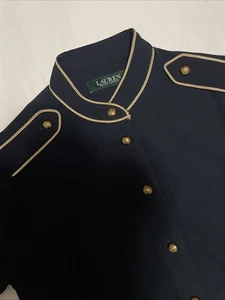 Ralph Lauren Mock Neck Military button down shirt blouse navy gold embroidery XS - Picture 1 of 14