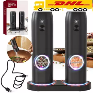2 Pfeffermühle Elektrische Salz und Pfeffermühle USB Aufladbar Profi Gewürzmühle - Bild 1 von 15