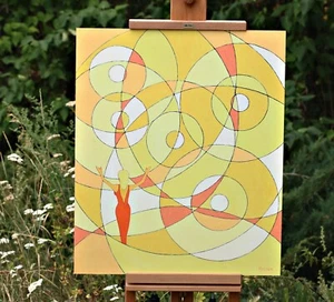 Dipinto Astratto Geometrico – Donna E Sfere – Arte Moderna Vivace - Picture 1 of 4