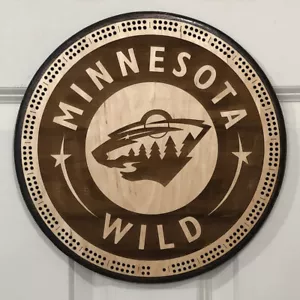 12 in round MInnesota Wild Cribbage Board - 2 Tracks with Pins - Picture 1 of 3