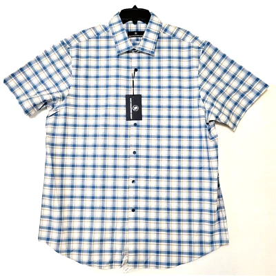 Nice HART SHAFFNER MARX Men's Shirt Short Sleeve Blue Plaid Performance XL - Image 1 of 4