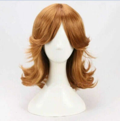 Peluca + gorra corta marrón ondulada 35 cm para cosplay Land Princess Daisy Foto 1 de 4