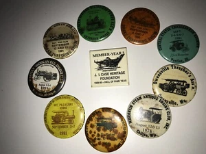 10 VINTAGE THRESHING AND ANTIQE STEAM SHOW PIN BACK PINS 1974-1978-1980-1981 ETC - Picture 1 of 5