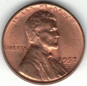 1957 D Lincoln cent in RED UNCIRCULATED condition ~ PLEASE SEE THE SCAN stk q4 - Picture 1 of 4