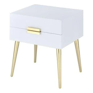 Bowery Hill Rectangular Modern Wood/Metal End Table in White/Gold - Picture 1 of 6