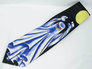 Ghost in Space Tie Necktie Creepy Scary Space Ghost Yellow Moon - Picture 1 of 11