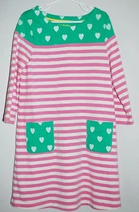 Mini Boden Dress Girl's Size 7-8 - pink & white stripe with Green and hearts - Picture 1 of 5