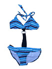 M&S Ladies Swim suit Blue Black White Striped Unique Swim Wear Size 12 BNWT