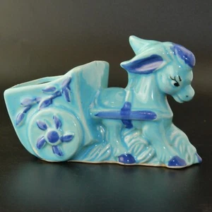 Donkey w Cart Ceramic Planter 6-1/2” Long 3-7/8" Tall Vintage Hand Painted - Picture 1 of 7