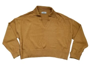 Suéter Doble Cero Cuello en V Puños Enrollados Color Camel Tejido Texturizado GRANDE - Imagen 1 de 3