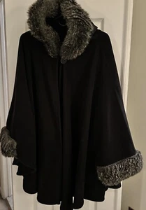 Acogedor abrigo con capa polar negro Parkhurst para dama con puños de piel sintética-talla única - Imagen 1 de 7