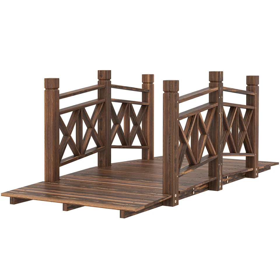 4.7ft Garden Bridge Arc Wood Footbridge Decorative Pond Bridge Carbonized - Image 1 of 4
