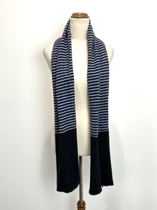 Country Road Womens Blue White Striped Scarf Wool Angora Cashmere Blend Ribbed - Picture 1 of 9