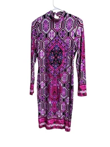 Venus Geometric Kaleidoscope Bodycon Dress Size Medium Pink Purple Long Sleeve - Picture 1 of 4